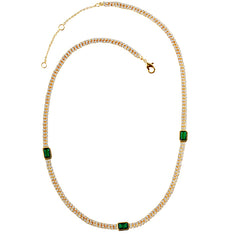 Tennis Necklace | Gold & Silver CZ Rectangle Stone Chain | OEM Fashion Jewelry Supplier