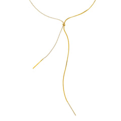 Two-Tone Fixed Lariat Necklace | 14K Gold Plated Brass with CZ Chain & Smooth Chain | Minimalist Statement Jewelry OEM