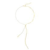 Two-Tone Fixed Lariat Necklace | 14K Gold Plated Brass with CZ Chain & Smooth Chain | Minimalist Statement Jewelry OEM