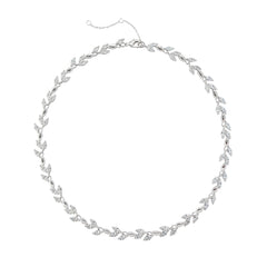 Platinum Plated Leaf Zirconia Necklace | Elegant Nature-Inspired Design | OEM/ODM Fashion Jewelry