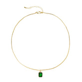 Emerald-Green Baguette Rhinestone Pendant Necklace – High-Quality Imitation Gold Plating, Elegant & Minimalist Design for OEM/ODM