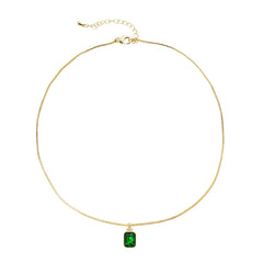 Emerald-Green Baguette Rhinestone Pendant Necklace – High-Quality Imitation Gold Plating, Elegant & Minimalist Design for OEM/ODM