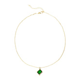 Diagonal Emerald-Green Baguette Rhinestone Pendant Necklace – 1.3 mm Anchor Chain, High-Quality Imitation Gold Plating