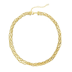 Multi-Strand Braided Statement Necklace – Brass 14K Gold Plated, High-Shine Finish
