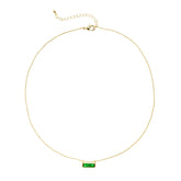 Minimal Sliding Bar Necklace – Brass Gold Plated with Olive Green Baguette Crystal
