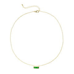 Minimal Sliding Bar Necklace – Brass Gold Plated with Olive Green Baguette Crystal