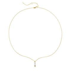 Minimalist 14K Gold-Plated Necklace with Tapered 3A Cubic Zirconia Pendant – Ideal for Everyday & Layering Collections