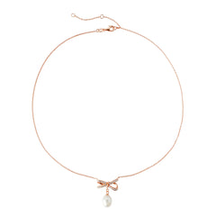 Rose-Gold Plated 925 Silver Bow Pendant Necklace with Freshwater Pearl