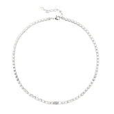 Rhodium-Plated Square Link Necklace with 3A CZ Center Stone