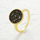 Black Crystal Pavé Disc Ring | Gold Plated Statement Design for Fashion Jewelry Brands