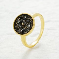Black Crystal Pavé Disc Ring | Gold Plated Statement Design for Fashion Jewelry Brands