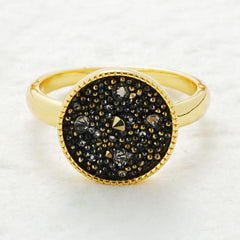 Black Crystal Pavé Disc Ring | Gold Plated Statement Design for Fashion Jewelry Brands