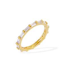 Thin Gold Baguette CZ Eternity Band – Dainty Stackable Ring for Women