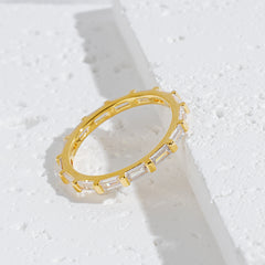 Thin Gold Baguette CZ Eternity Band – Dainty Stackable Ring for Women
