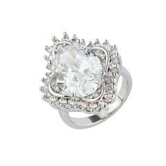 Large Oval Clear Zircon Halo Design Ring | OEM Fine Fashion Jewelry Manufacturer