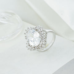 Large Oval Clear Zircon Halo Design Ring | OEM Fine Fashion Jewelry Manufacturer