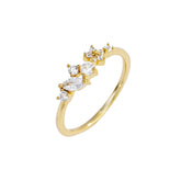 Delicate Gold Ring with Marquise and Round CZ Stones | 14K Gold Plated Brass | Minimalist Stackable Design for Women | Wholesale Jewelry Supplier