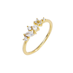 Delicate Gold Ring with Marquise and Round CZ Stones | 14K Gold Plated Brass | Minimalist Stackable Design for Women | Wholesale Jewelry Supplier