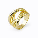 Chunky Interlaced Cross Ring | High Polish Gold Plated Brass Fashion Ring for Brands & Wholesale OEM