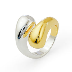 Two-Tone Fluid Open Ring | Polished Rhodium & Gold Plated Brass Statement Ring for Wholesale & OEM