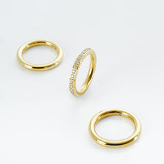 3-Piece Gold Ring Set | Half Zirconia Bands + Plain Polished Ring | 316 Stainless Steel