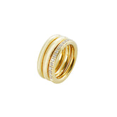 3-Piece Gold Ring Set | Half Zirconia Bands + Plain Polished Ring | 316 Stainless Steel