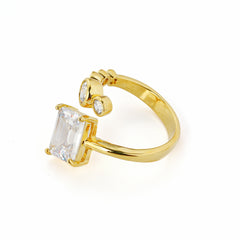 Asymmetric Open Ring with Square & Round CZ Stones | 14K Gold Plated Brass| OEM/ODM Jewelry