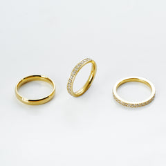 Premium 3-Piece Stainless Steel Ring Set – Dual Pavé Bands + High-Polish Dome Band