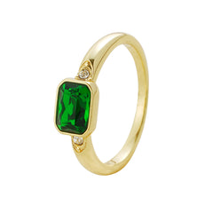 Emerald-Green Baguette Rhinestone Ring – Fine-Jewelry Look, High-Quality Imitation Gold Plating