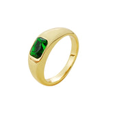 Emerald-Green Rhinestone Signet Ring – Fine-Polished Brass Base with Premium Imitation Gold Plating
