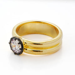 Chic Two-Tone Plated Minimalist Design Ring with 3A Zircon | 14K Gold & Gunmetal Plating