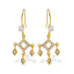 Sterling Silver Zircon Earrings | Geometric Drop Dangle Earrings | Luxury 925 Statement Jewelry