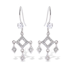 Sterling Silver Zircon Earrings | Geometric Drop Dangle Earrings | Luxury 925 Statement Jewelry