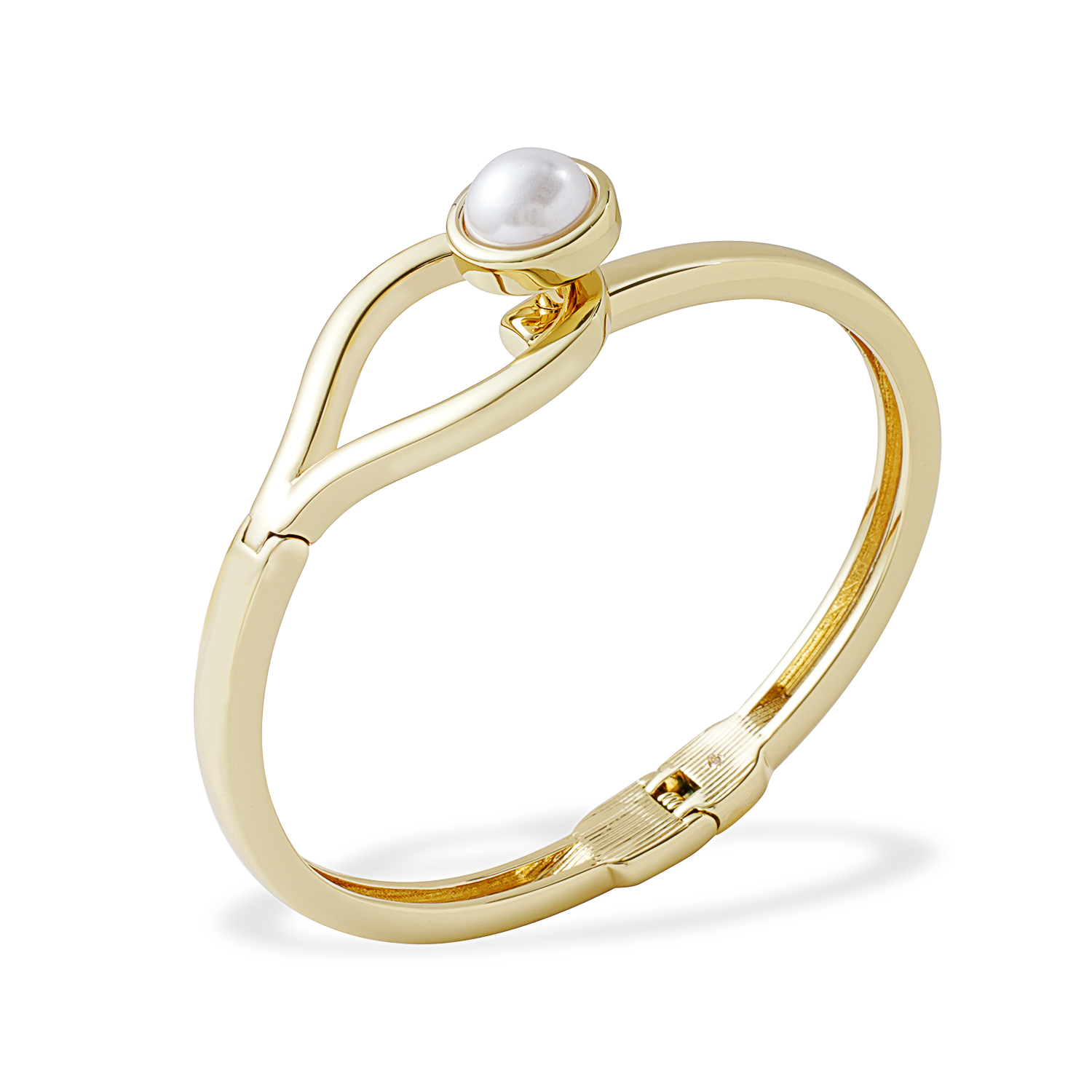 14K Gold Plated Zinc Alloy Pearl Bangle | Minimalist Open Design Fashion Bracelet | Wholesale Modern Jewelry Manufacturer (OEM/ODM)