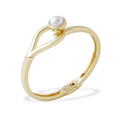 14K Gold Plated Zinc Alloy Pearl Bangle | Minimalist Open Design Fashion Bracelet | Wholesale Modern Jewelry Manufacturer (OEM/ODM)