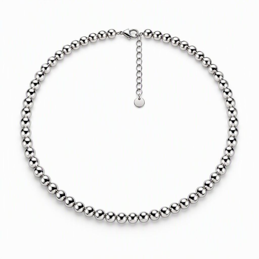 Sleek 6mm Bead Strand Necklace | High-Polish Stainless Steel Ball Choker