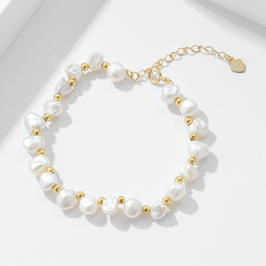 Organic Pearl Bracelet with Gold Bead Accents