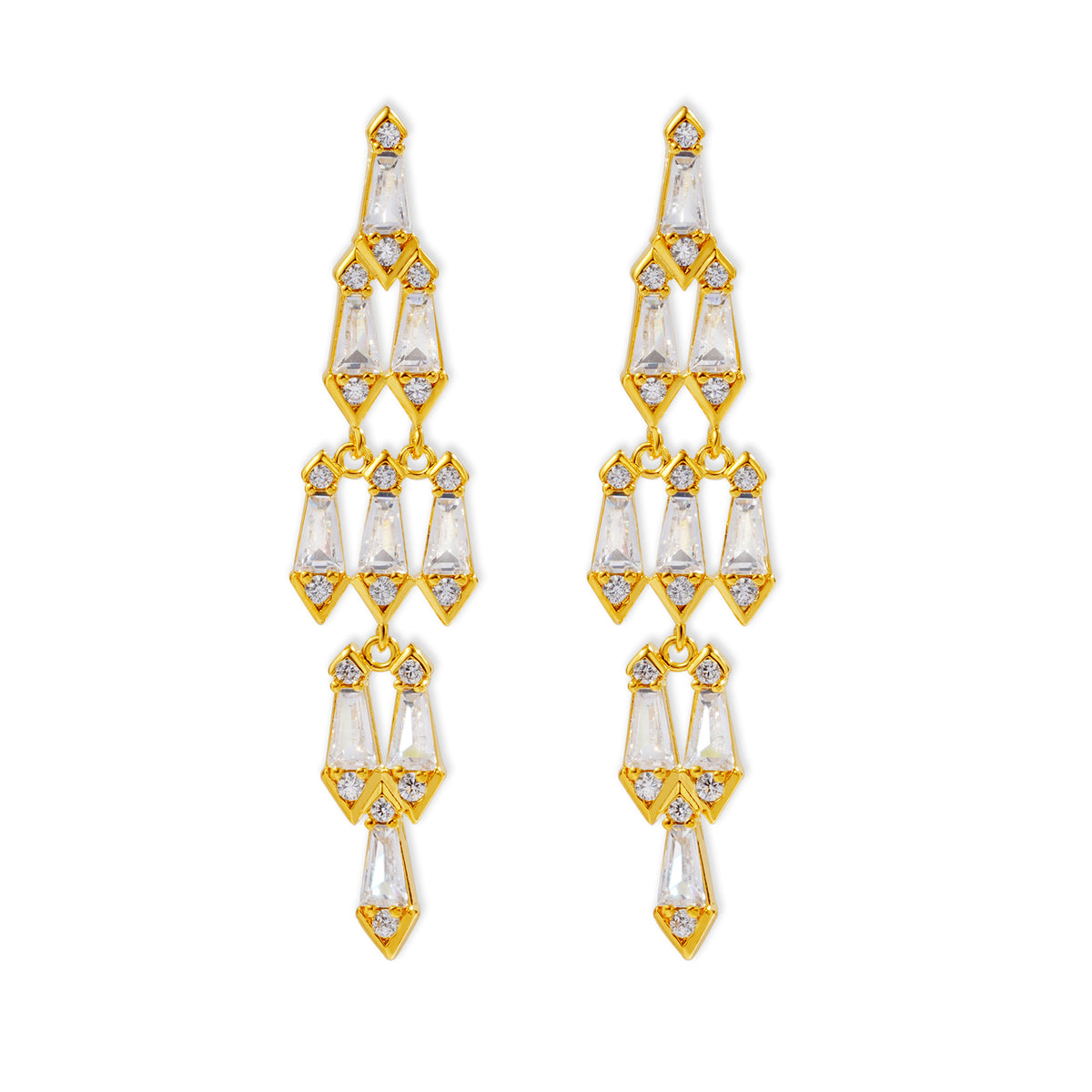 Elegant Zirconia Chandelier Earrings- Glamorous Gold Tone Statement Earrings with Sparkling Cubic Zirconia