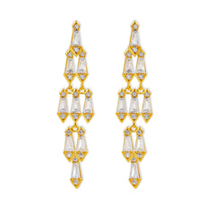 Elegant Zirconia Chandelier Earrings- Glamorous Gold Tone Statement Earrings with Sparkling Cubic Zirconia
