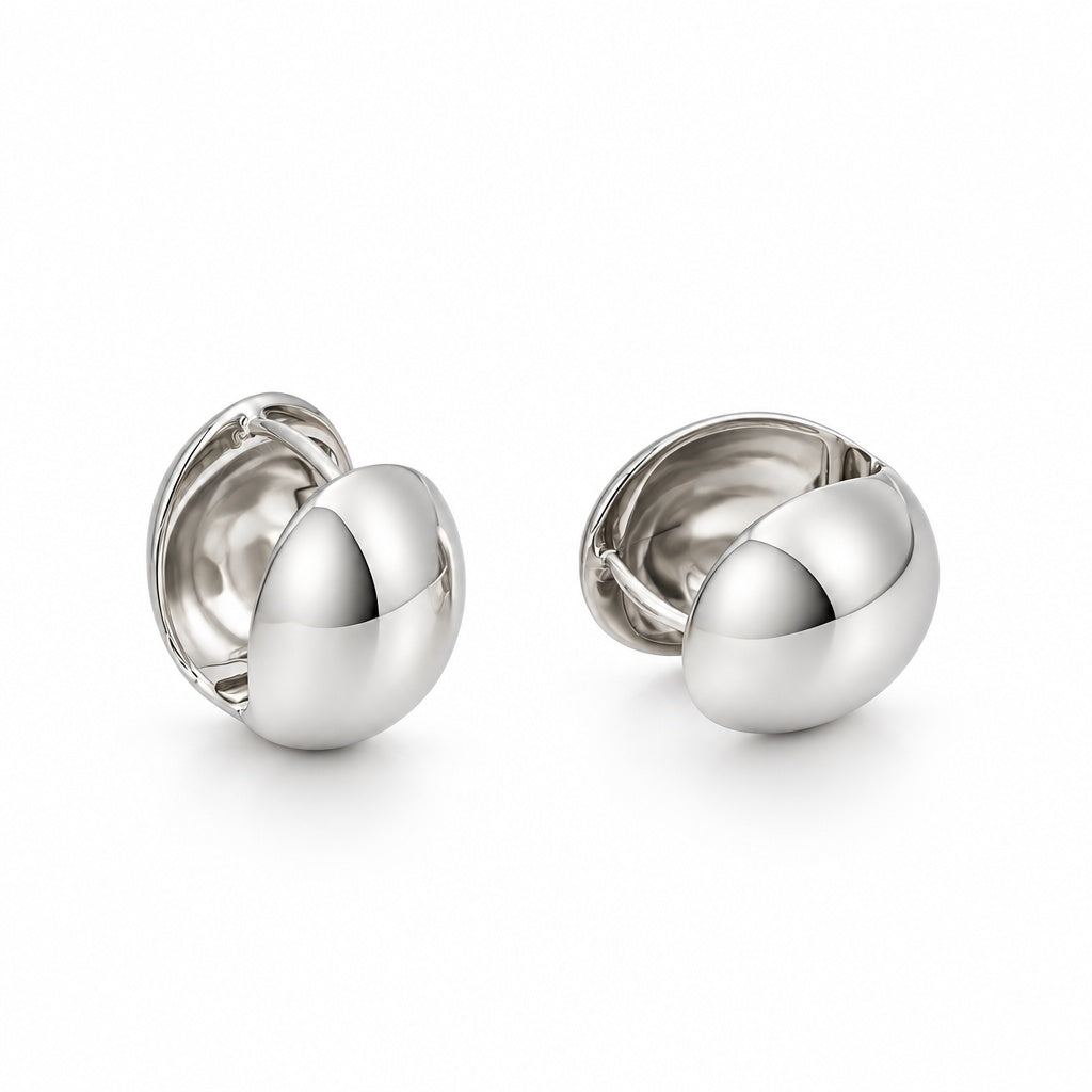 Bubbly Chic Dome Huggie Hoop Earrings | Rhodium-Plated Brass with 925 Sterling Silver Posts