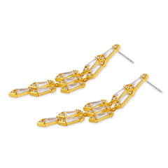 Elegant Zirconia Chandelier Earrings- Glamorous Gold Tone Statement Earrings with Sparkling Cubic Zirconia