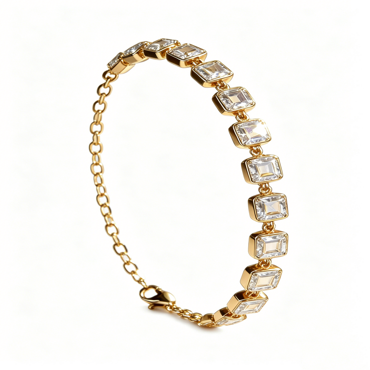 14K Gold Plated Square CZ Tennis Bracelet