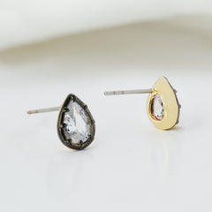 Zirconia Stud Earrings in Gold and Gunmetal – Square, Round, Teardrop & Oval Design