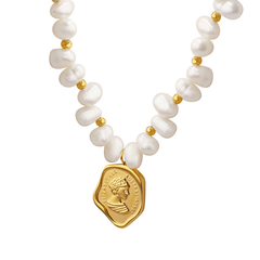 Freshwater Pearl Necklace with Vintage Coin Pendant