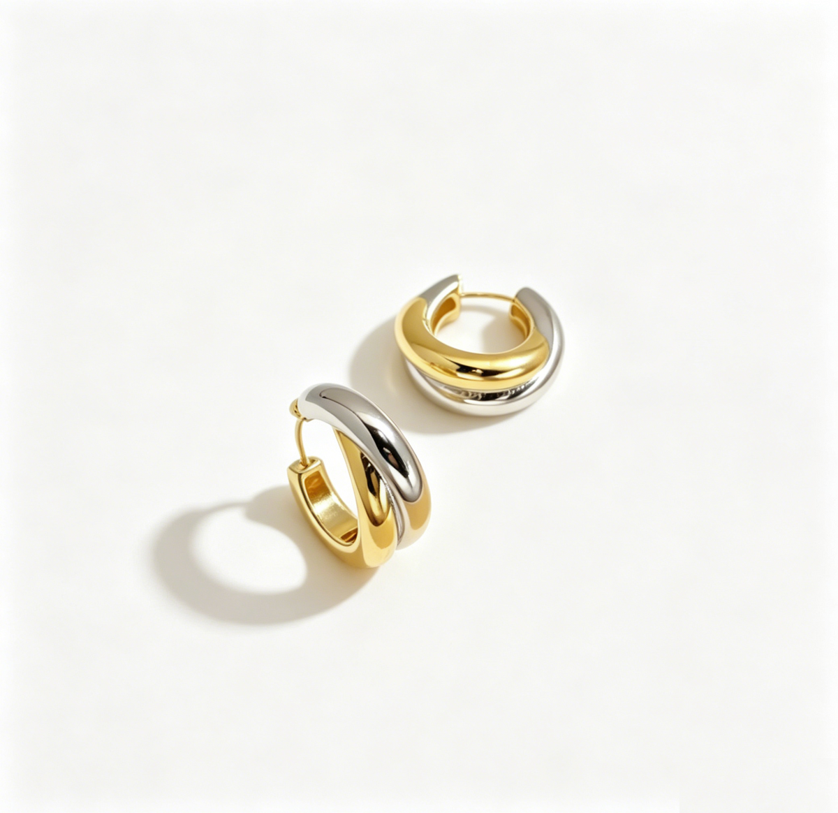 Two-Tone Chunky Hoop Earrings – 14K Gold & Rhdoium Plated Modern Minimalist Design