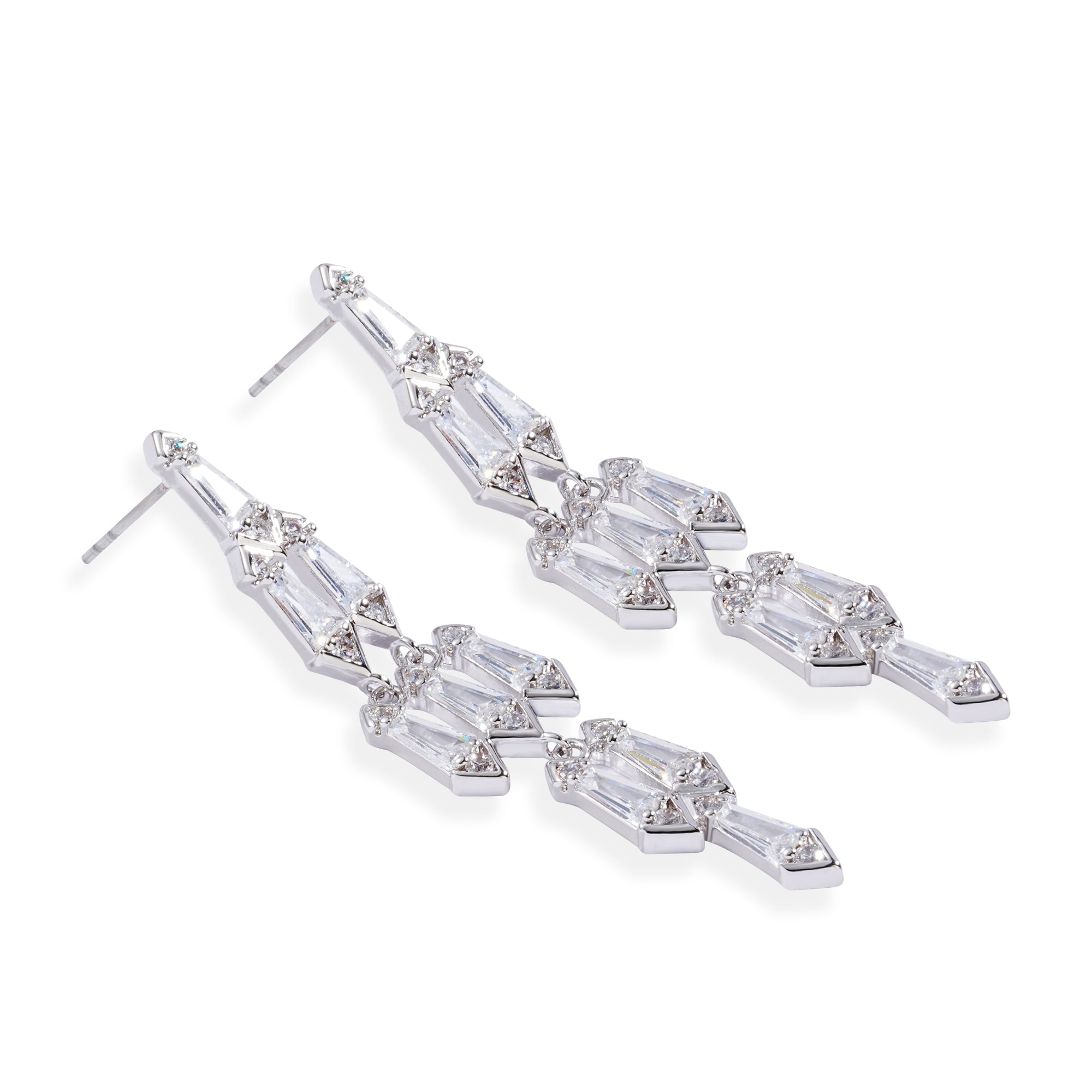 Elegant Zirconia Chandelier Earrings- Glamorous Gold Tone Statement Earrings with Sparkling Cubic Zirconia