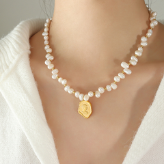 Freshwater Pearl Necklace with Vintage Coin Pendant