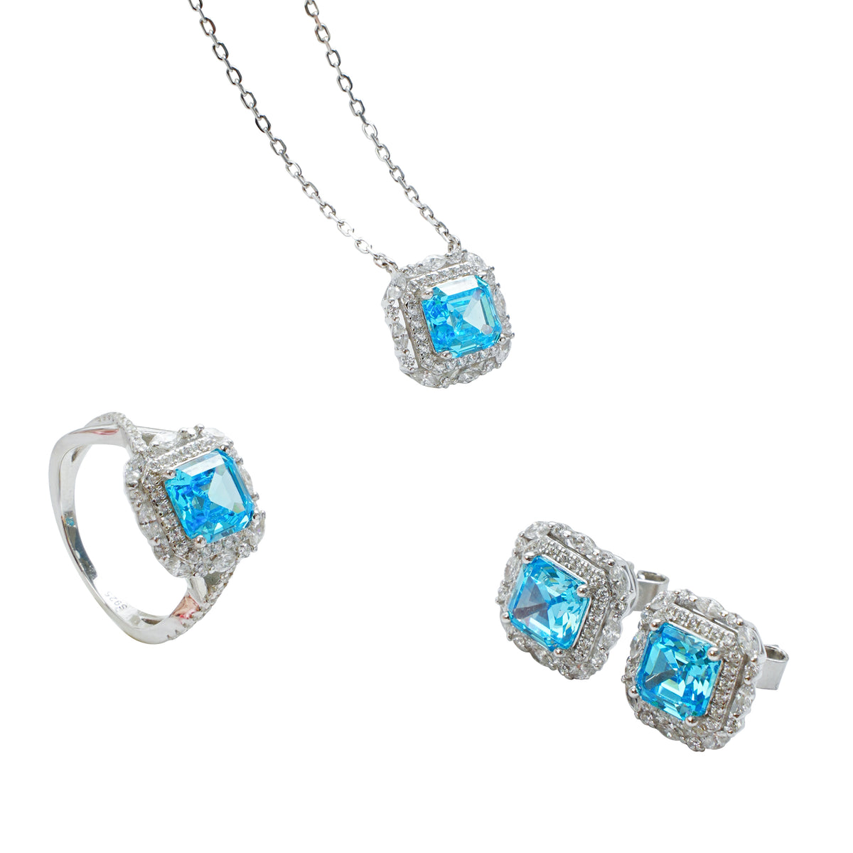 925 Silver Jewelry Set | Crushed Ice Stone Ring, Pendant & Earrings | OEM Fine Jewelry Supplier