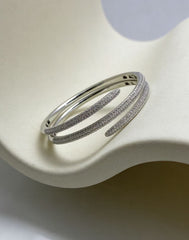 Luxury Double-Layer Pavé Cuff Bracelet – Rhodium Plated Open Wrap Bangle