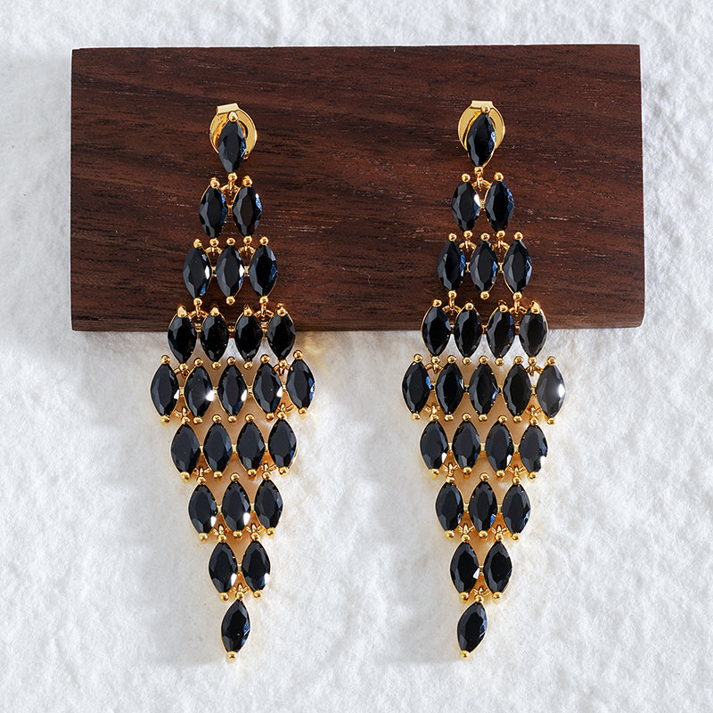 Marquise CZ Cascading Drop Earrings – Rhodium / 14K Gold Plated (Black CZ Option)